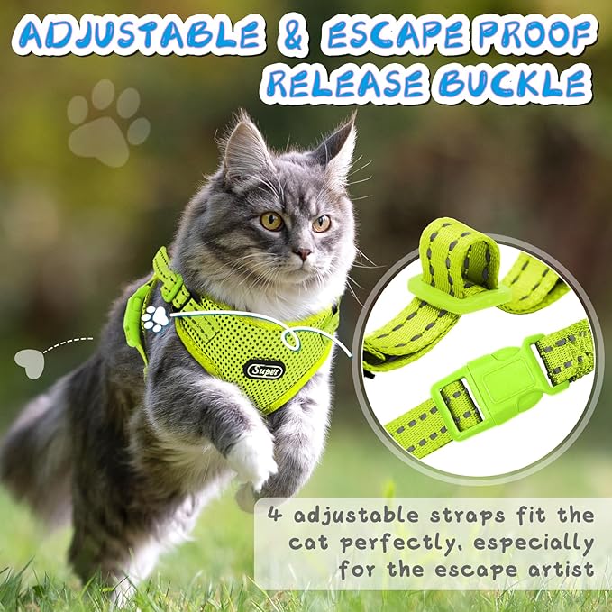 Supet Cat Harness and Leash Set for Small to Large Cats Adjustable Cat Vest Harness with Reflective Trim Universal Cat Leash and Harness for Cats/Puppies Outdoor Walking