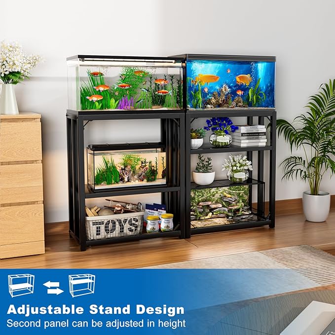 20 Gallon Fish Tank Stand, 20 Gallon Aquarium Stand, 24.8" L x 13" W Reptile Tank Stand, Metal Adjustable Tank Stand for Home Office, 660LBS Capacity