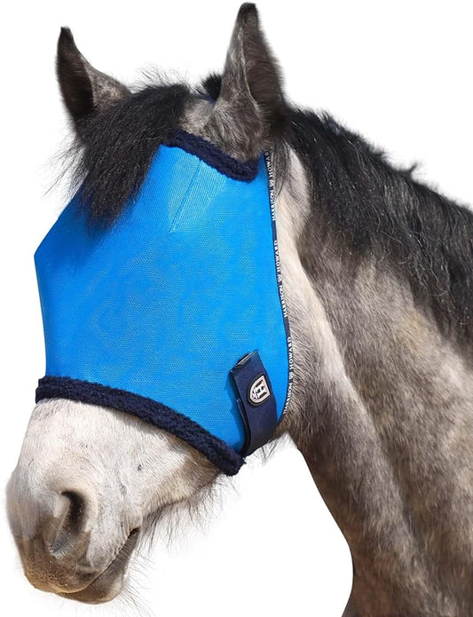 Harrison Howard All Round Mesh Horse Fly Mask UV Protective with Fleece Padded Edging Sky Blue L