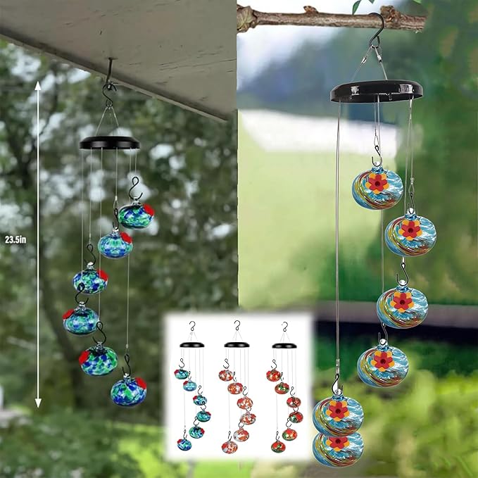 Charming Wind Chimes Hummingbird feeders for Outdoors Hanging ant and bee Proof Never Leak Perfect Garden Decor for Outside (JH-04)