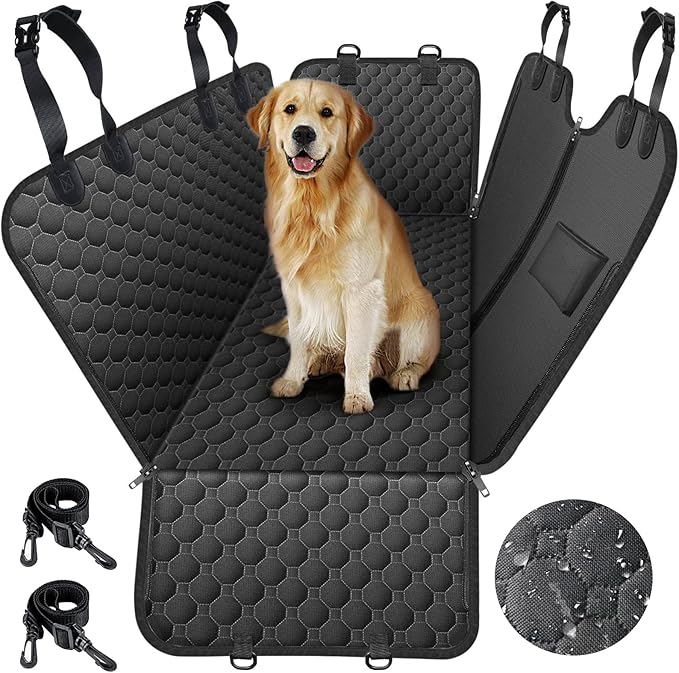 Mancro Dog Car Seat Cover for Back Seat, Waterproof Car Seat Protector for Dogs with Side Flaps, Scratchproof Dog Backseat Cover, Nonslip Dog Hammock for Sedans, SUVs, X-Large, All Black
