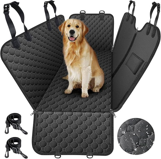 Mancro Dog Car Seat Cover for Back Seat, Waterproof Car Seat Protector for Dogs with Side Flaps, Scratchproof Dog Backseat Cover, Durable Nonslip Dog Hammock for Sedans, SUVs, Standard, All Black