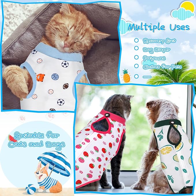 6 Set Cat Recovery Suit After Surgery Female and Male Cat Surgery Suit Kitten Recovery Suit E Collar Alternative Pajama Cat Clothes for Spay Suit Abdominal Skin Anti Licking(Fruit,Medium)