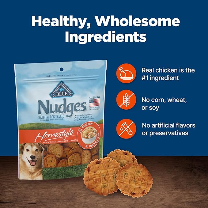 Blue Buffalo Nudges Homestyle Natural Dog Treats, Made in the USA with Real Chicken, Peas, and Carrots, 16-oz. Bag