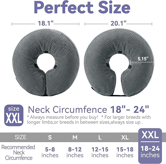 Soft Inflatable Dog Cone Collar Alternative After Surgery - Dog Neck Donut E Collar for Large Medium Small Dogs Cats Post Surgery - Recovery Collar to Stop Licking - Grey, XXL