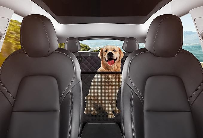 Dog Back Seat Cover Protector for Cars SUV and Trucks with Mesh Window, Scratchproof Nonslip and Waterproof Material Upgraded Version with Dog Leash(Black)