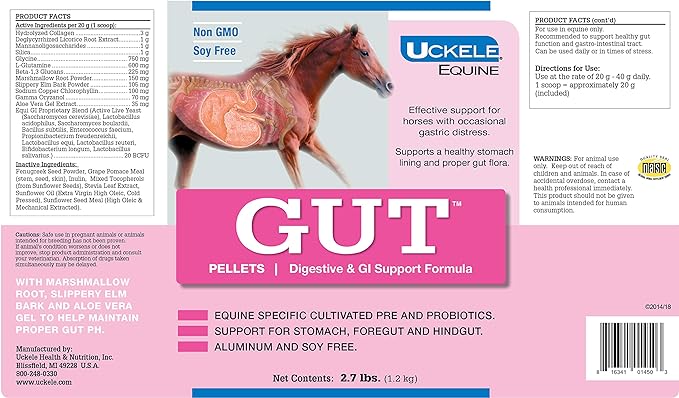 Uckele Gut Pellets Horse Supplement - Equine Vitamin & Mineral Supplement for Healthy Digestion - 2.7 pound (lb)