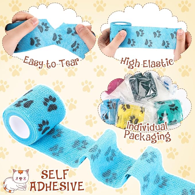 8 Rolls Pet Self Adhesive Bandage Wrap Bitter Vet Wrap Dog Bandage Pet Wrap Bandage Non Woven Tape for Dog Pet Cat Horses Birds Animals, 8 Colors