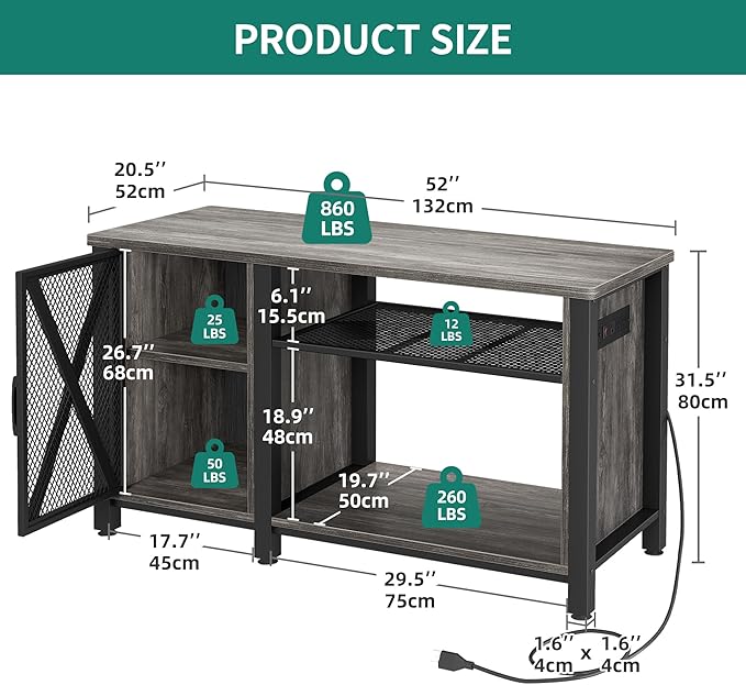 YITAHOME Heavy Duty 55-75 Gallon Aquarium Stand with Power Outlets, Cabinet for Fish Tank Accessories Storage - Metal Fish Tank Stand Suitable for Fish Tank, Turtle Tank, 880LBS Capacity, Grey