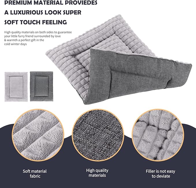 IEUUMLER Dog Bed, Reversible Washable Mat, Soft Premium Plush Dog Crate Pad, Pet Sleeping Mattress for Small/Medium/Large Dogs and Cats FC014 (Gray, S(24"*18"))