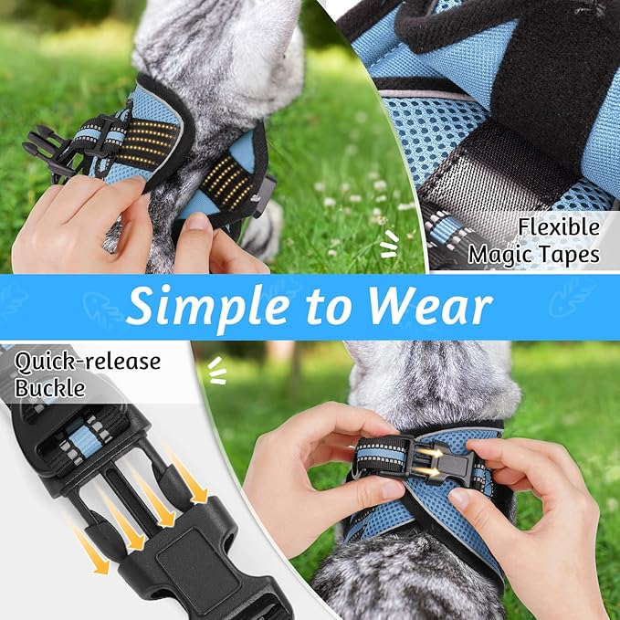 rabbitgoo Cat Harness and Leash Set for Walking Escape Proof, Adjustable Soft Kittens Vest with Reflective Strip for Cats, Comfortable Outdoor Vest, Light Blue, S