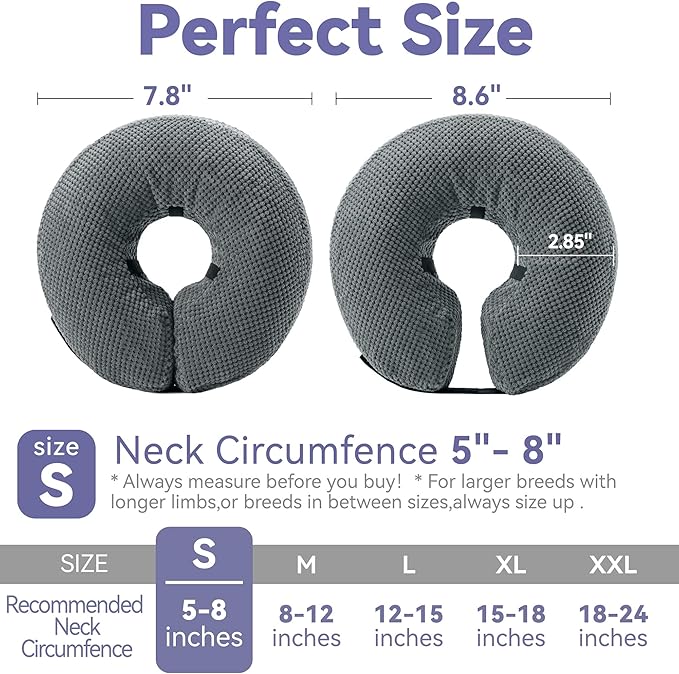 Soft Inflatable Dog Cone Collar Alternative After Surgery - Dog Neck Donut E Collar for Large Medium Small Dogs Cats Post Surgery - Recovery Collar to Stop Licking - Grey, S