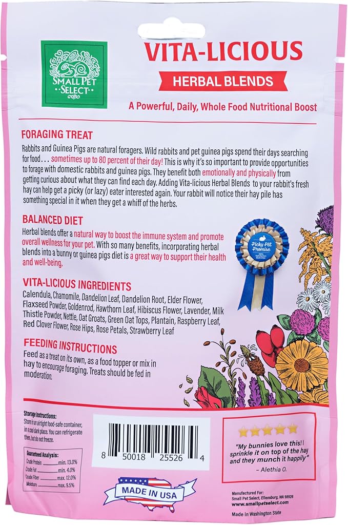 Small Pet Select - Herbal Sampler, Natural Herbal Treats for Rabbits, Guinea Pigs, and Other Small Animals, Five Flavors, 2.5oz Each