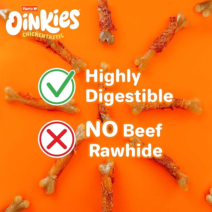 Hartz Oinkies Chickentastic Chew Bones Dog Treats with Real Chicken Breast, Long-Lasting Yet Highly Digestible, 25 Count