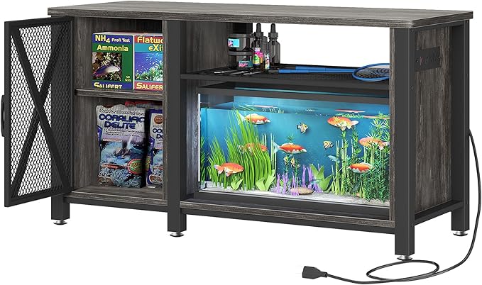 YITAHOME Heavy Duty 55-75 Gallon Aquarium Stand with Power Outlets, Cabinet for Fish Tank Accessories Storage - Metal Fish Tank Stand Suitable for Fish Tank, Turtle Tank, 880LBS Capacity, Grey