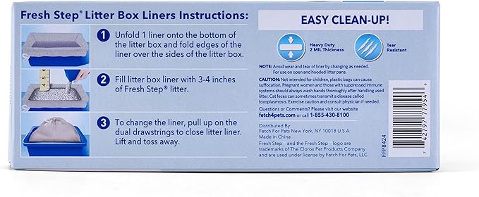 Fresh Step Drawstring Cat Litter Box Liners, Unscented, Jumbo Size, 36" x 19" - 7 Count | Kitty Litter Bags, Cat Litter Liners for All Cats to Keep Your Home Clean