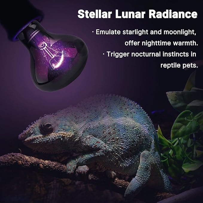 75W Reptile Night Light Bulb, UVA Heat Lamp - Simulate Natural Moonlight, Purple Basking Lamp for Bearded Dragon, Lizard, Snake, Chameleon, Turtle, and Amphibians, Ideal for Aquariums Tanks