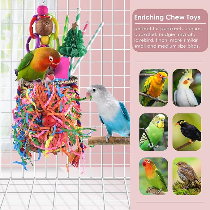 KATUMO Bird Toys, Parakeet Toys Bird Grass Basket Cockatiel Forgaging Toys Conure Shredding Toys for Small Bird Cage Toys Medium Parrot Toys