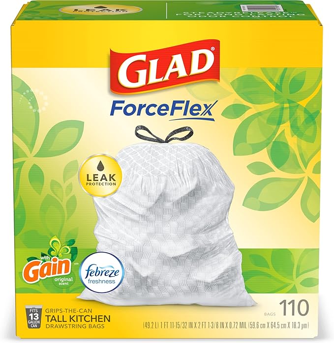 Fresh Step Advanced Clumping Cat Litter with Gain, 37 lbs Total, Extra Large (2 Pack of 18.5lb Boxes) + Glad ForceFlex Protection Series Tall Trash Bags with Febreze, 13 Gal, 110 ct