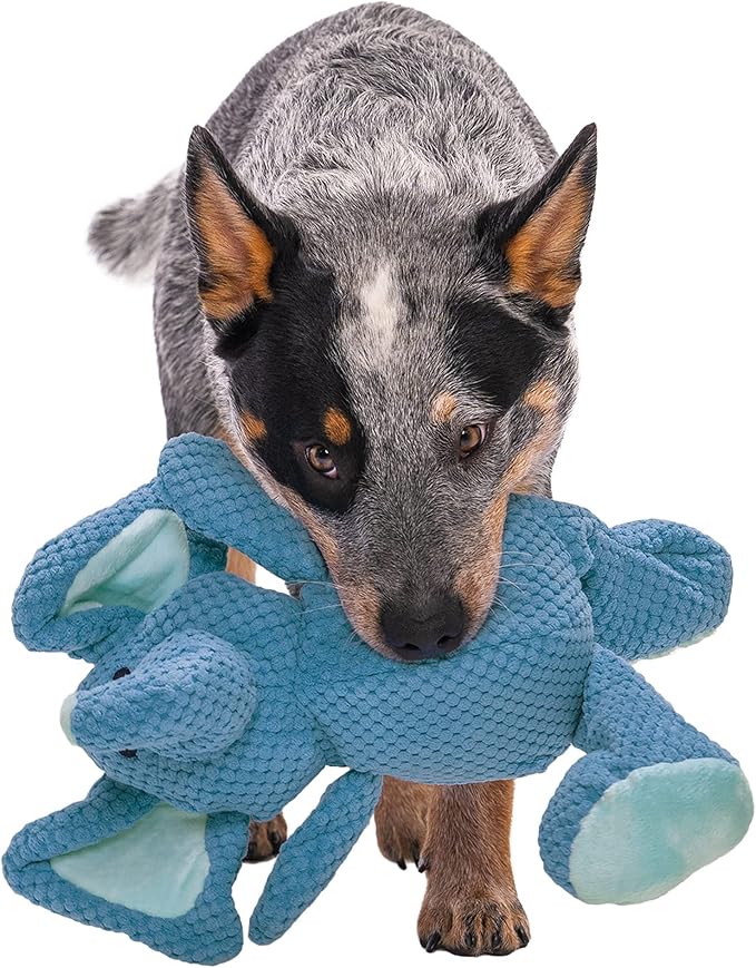 goDog Checkers Elephant Squeaky Plush Dog Toy, Chew Guard Technology - Blue, Large