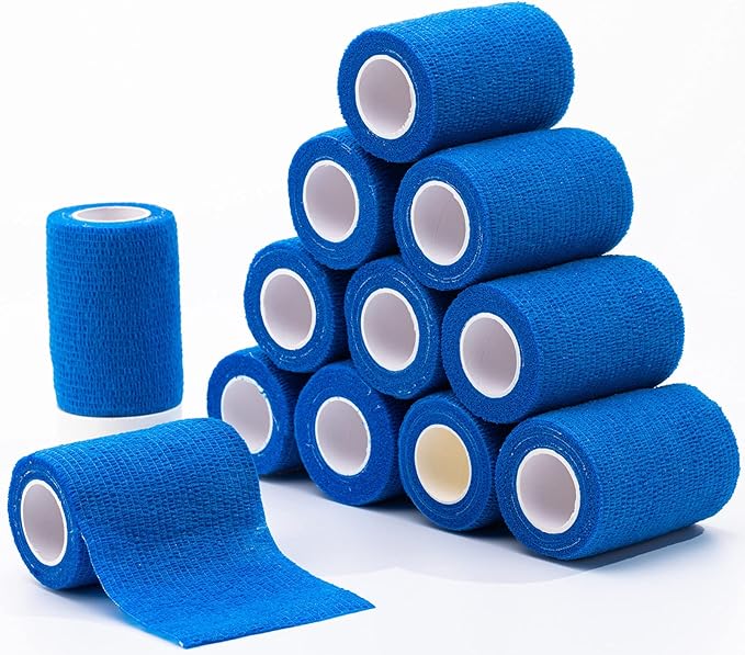 12 Pack Cohesive Bandage Tape, Self Adherent Vet Wrap, Flexible Athletic Self Adhesive Bandage Wrap for Handle Grip, Sports, Swelling, Injuries(4 inch, Blue)