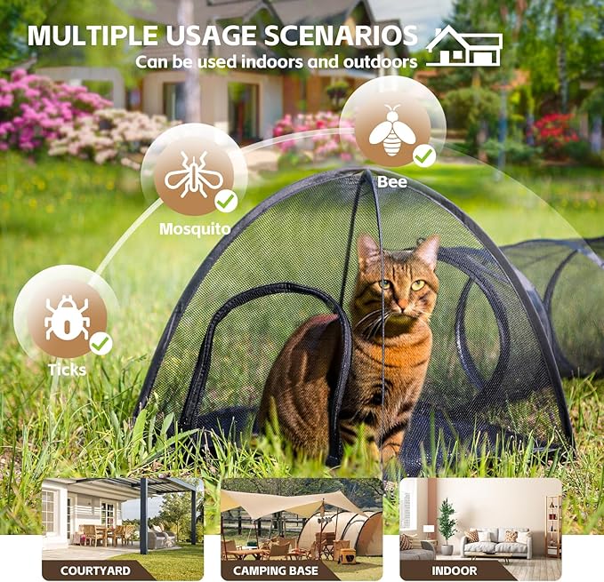 Outdoor Cat Tunnel, Pop Up Cat Tent - Outdoor Cat Playpen, Tents for Small Animals, Provides Double Fun with 2-Way Cat Playpen, Cat Tents for Outside