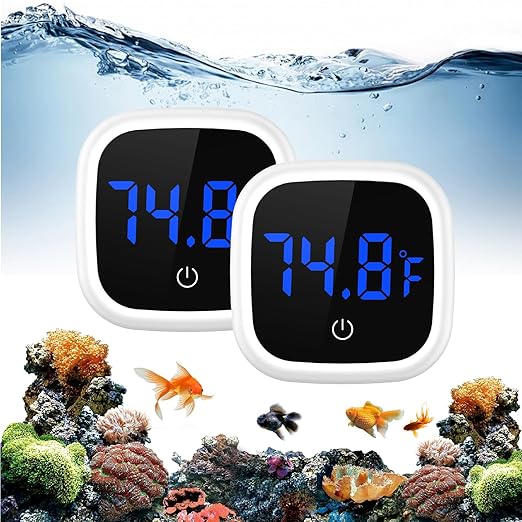 ORIA Digital Aquarium Thermometer, 2 Pack Stick-on Fish Tank Thermometer, Wireless Axolotl Thermometer with LED Touch Screen, Battery, 0.18℉ High Accuracy, for Fish, Aquatic, Reptile