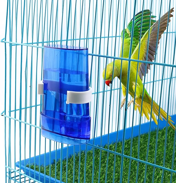 2 Pcs Automatic Bird Water Dispenser, Parrot Bird Water Feeder, Bottles Bird Drinker Seed Food Container, Parakeet Cage Accessories for Parakeet Budgies Cockatiel Small Birds Canary Finch (Blue)