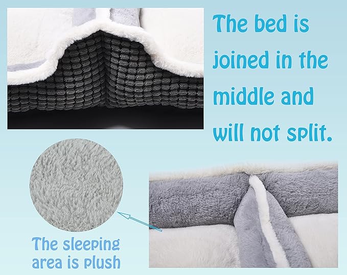 Dog Beds for Two Small Dogs, Double Cat Beds for Indoor Cats, Super Soft Washable Cat Bed with Anti-Slip & Water-Resistant Bottom, Luxury Durable Kitten Bed Puppy Bed, Rectangle Grey Animal Pet Beds