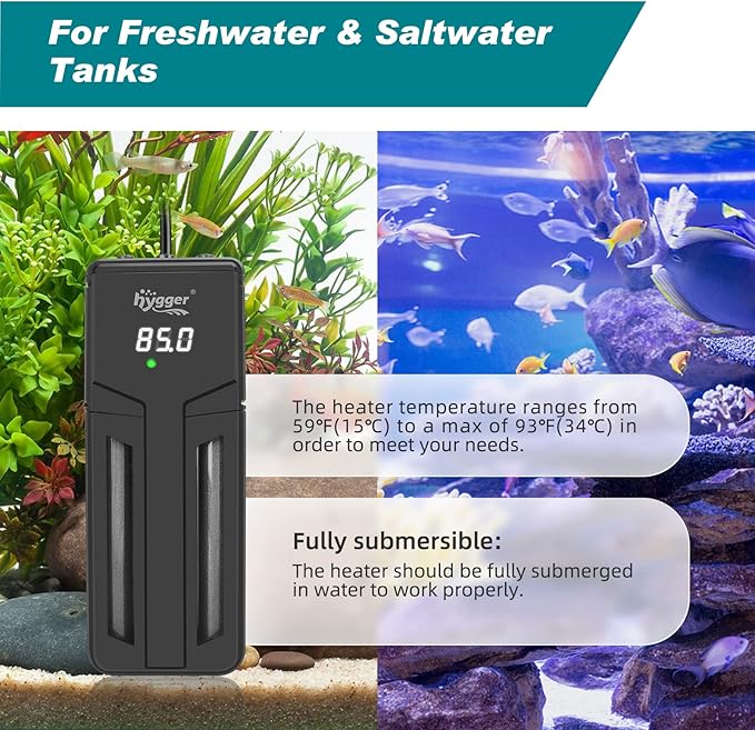 hygger Aquarium Heater,500W/800W/1200W Submersible Fish Tank Water Heater Double Quartz Explosion-Proof with for Freshwater Saltwater Tank