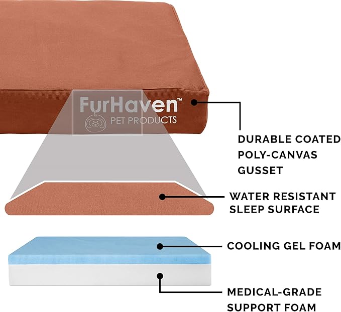 Furhaven Water-Resistant Cooling Gel Dog Bed for Large/Medium Dogs w/ Removable Washable Cover, For Dogs Up to 55 lbs - Indoor/Outdoor Logo Print Oxford Polycanvas Mattress - Chestnut, Large