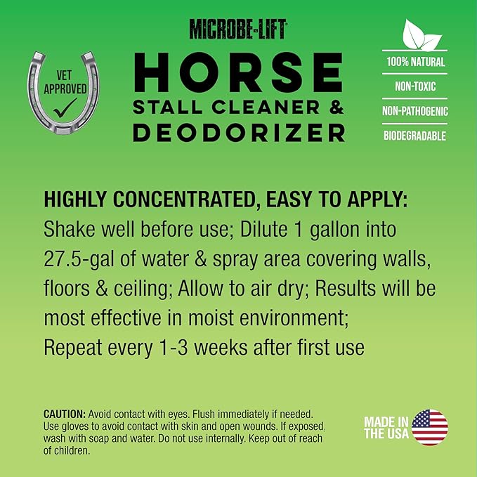 MICROBE-LIFT Horse Stall Cleaner and Deodorizer for Use in Stables, Barns, Use on all Surfaces and Supplies, Highly Concentrated and Safe Formula, Fresh Clean Scent, 1 Gallon