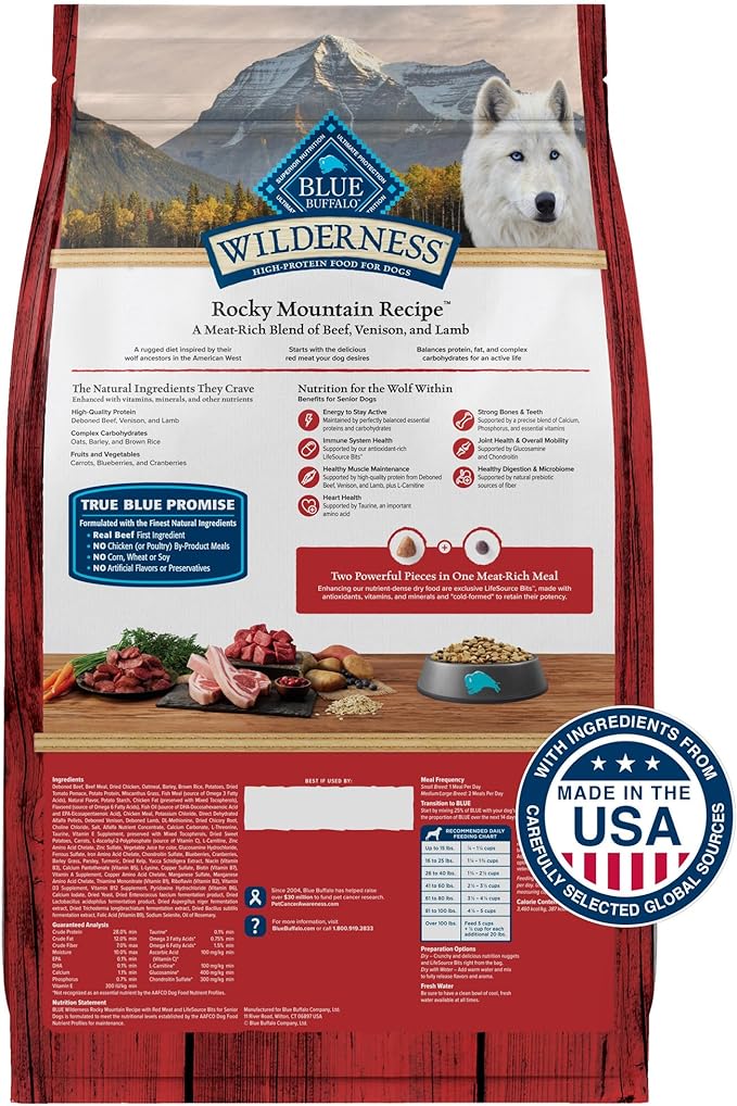 Blue Buffalo Wilderness Rocky Mountain Recipe High Protein, Natural Senior Dry Dog Food, Red Meat with Grain 28 lb bag