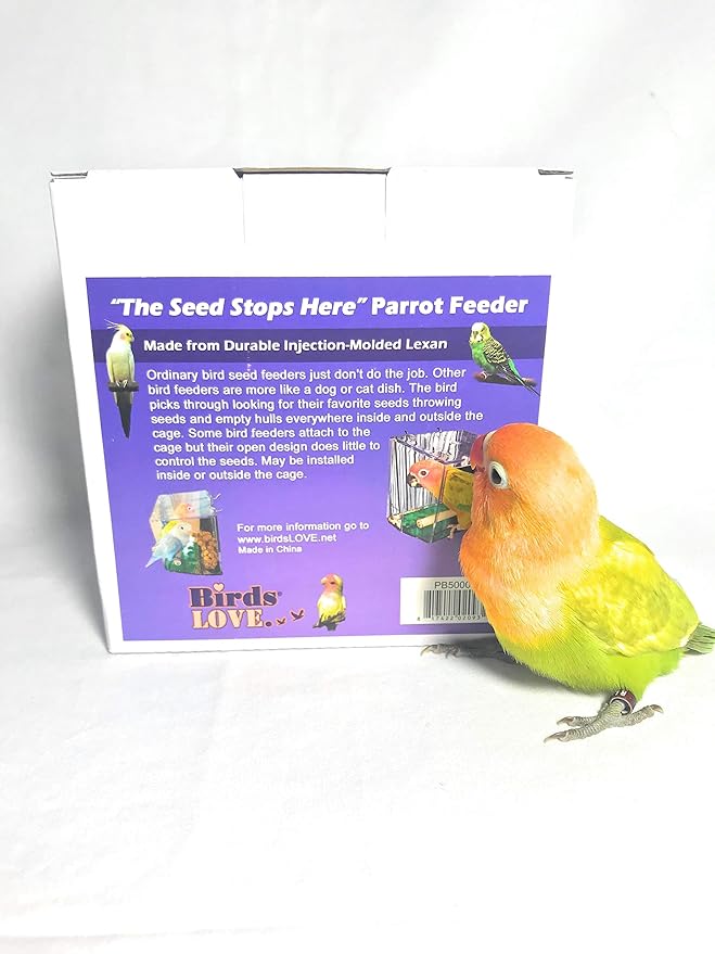 Birds LOVE Bird Feeder Seed Catcher Tray Hanging Cup Food Dish for Cage for Small Birds Lovebirds Cockatiels Canaries Sun Conures Blue with Green Bottom