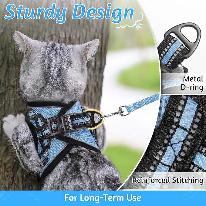 rabbitgoo Cat Harness and Leash Set for Walking Escape Proof, Adjustable Soft Kittens Vest with Reflective Strip for Cats, Comfortable Outdoor Vest, Light Blue, S