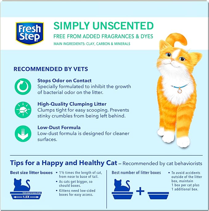 Fresh Step Clumping Cat Litter, Unscented, Long Lasting Odor Control Kitty Litter with Activated Charcoal, 14 lb