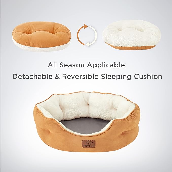 Bedsure Dog Beds for Small Dogs - Round Cat Beds for Indoor Cats, Washable Pet Bed for Puppy and Kitten with Slip-Resistant Bottom, 20 Inches, Yolk Yellow