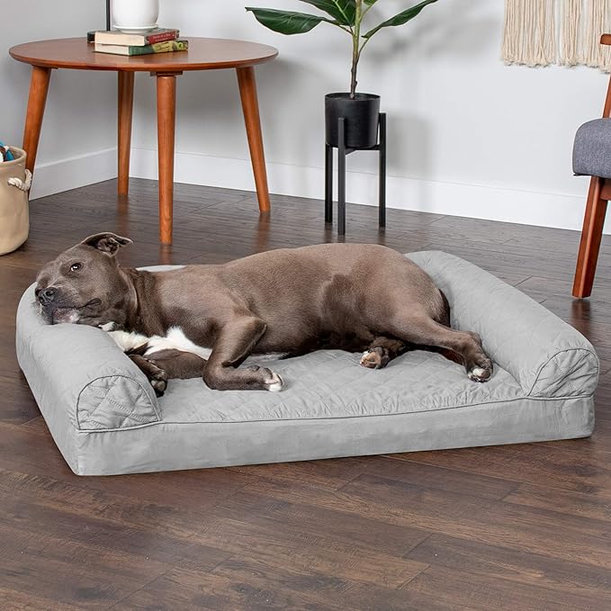 Furhaven Orthopedic Dog Bed for Large/Medium Dogs w/ Removable Bolsters & Washable Cover, For Dogs Up to 55 lbs - (Quilted) Silver Gray, Large
