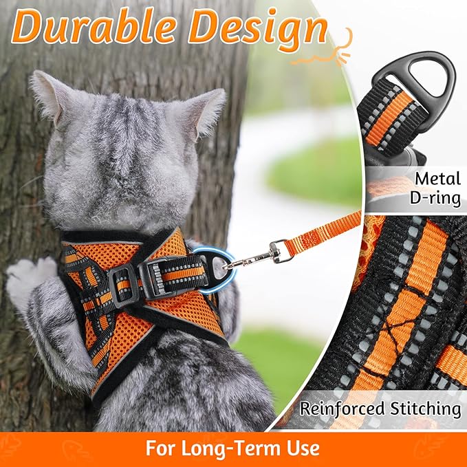 rabbitgoo Cat Harness and Leash Set for Walking Escape Proof, Adjustable Soft Kittens Vest with Reflective Strip for Cats, Comfortable Outdoor Vest,Light Orange,M