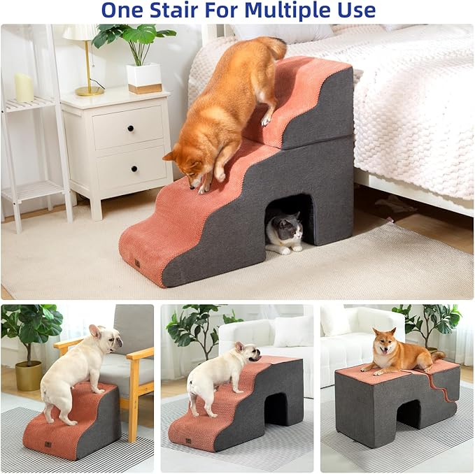 Dog Stairs Ramp for High Beds and Couch,Curved Dog Steps for Small Dogs and Cats Pet Stairs Non-Slip Balanced Portable Pet Step Indoor, 5 Steps,Brown