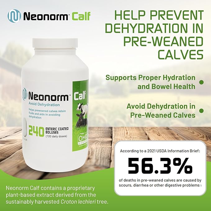 Jaguar Animal Health Neonorm Calf - Enteric Coated Supplement Boluses for Proper Hydration & Bowel Health - Plant-Based Product for Pre-Weaned Calves (240 Count)