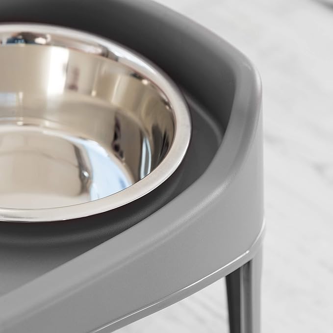 IRIS USA Elevated Dog Bowls, Adjustable Height, 2 Thick 64 oz Stainless Steel Bowls, Spill-Proof with Raised Outer Rim, Durable Made in USA Plastic, Easy Assemble, 2 Heights 4.63" or 12.25" Dark Gray