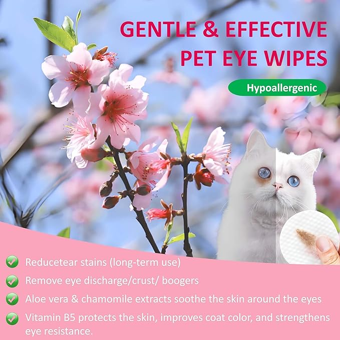 Dog Eye Wipes, Tear Stain Remover for Dogs & Cats - 120pcs Remove Eye Discharge and Crust - Pet Cleaning Grooming Deodorizing Wipes for Eyes/Face, Natural and Non-Irritating Peach Scent