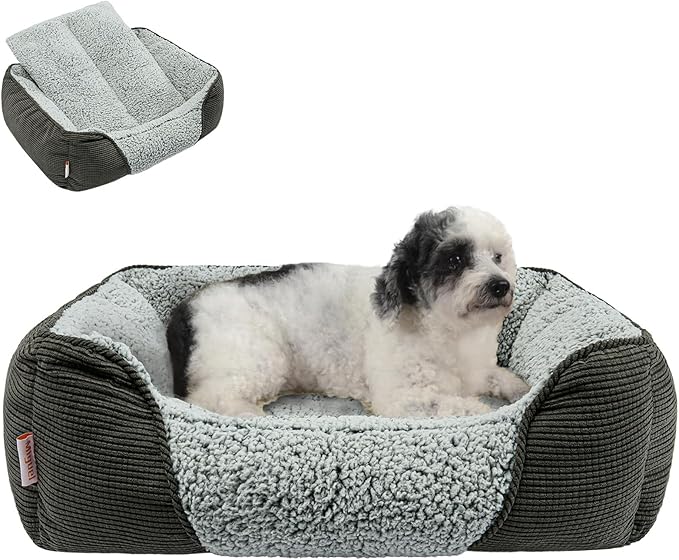 Miguel Washable Dog Bed with Removable Cushion for Medium Small Dogs, Easy to Wash Pet Sofa Bed with Side, Rectangle Bolster Cat Bed Calming Cuddle Puppy Bed with Anti-Slip Bottom, Gray 25 Inch