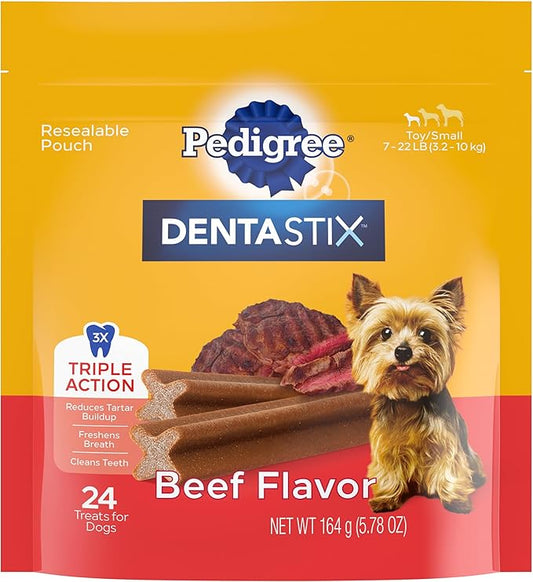 PEDIGREE DENTASTIX Toy/Small Dog Dental Treats Beef Flavor Dental Bones, 24 Treats, 5.96 Ounce (Pack of 7)