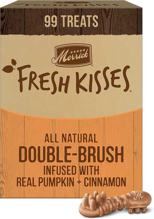 Merrick Fresh Kisses Natural Dental Chews, Treats Infused with Pumpkin and Cinnamon for Tiny Dogs 5-15 Lbs - 2 lb. Box