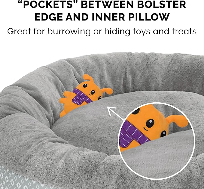 Furhaven 45" Round Donut Dog Bed for Large Dogs, Refillable w/ Removable Washable Cover, For Dogs Up to 90 lbs - Plush & Diamond Print Donut Bed - Gray, Jumbo/XL, 45.0"L x 45.0"W x 9.0"Th