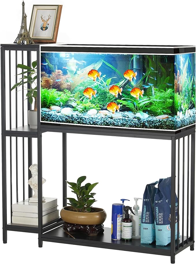 Fish Tank Stand for up to 29 Gallon Aquarium, Reptile Terrariums Tank Stand, Metal Wooden Aquarium Stand, Black