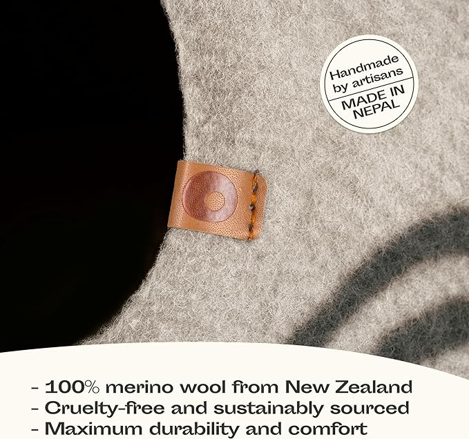 MEOWFIA Premium Felt Cat Bed Cave - Handmade 100% Merino Wool Bed for Cats and Kittens (Light Shades) (Large, Light Grey)