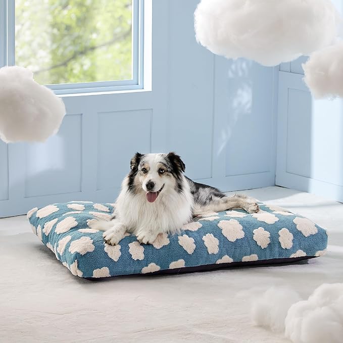 Lesure XLarge Dog Bed-Thick Shredded Chopped Foam Pet Bed, Dog Bed Indoor with Removable Cover, Cute Modern Fuzzy Plush & Anti Slip Bottom(41'x28', Blue)